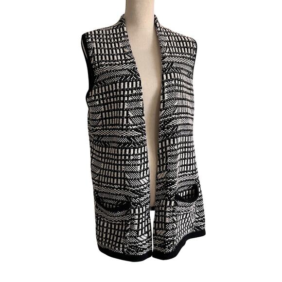 Anthropologie Angel of the North Knit Sweater Vest Black White Open Front MP - Picture 2 of 7
